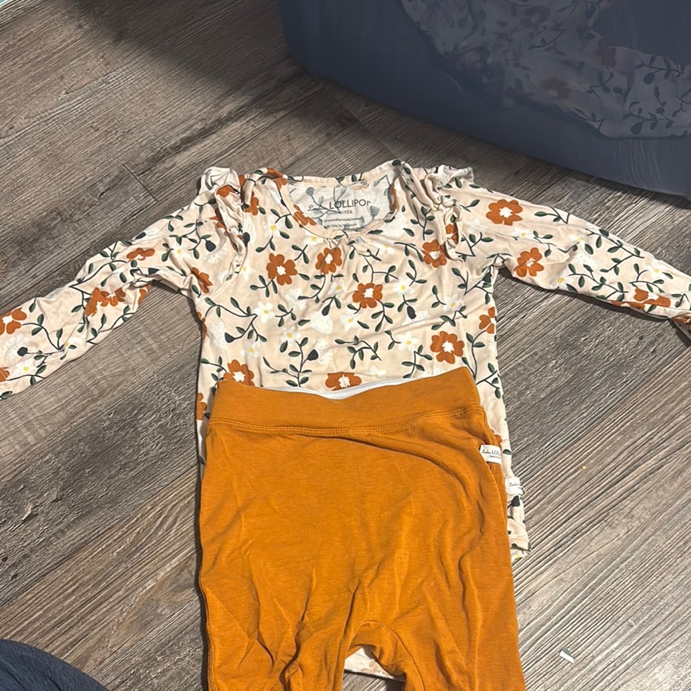 L'ovedbaby Floral Top and Mustard Pants Set